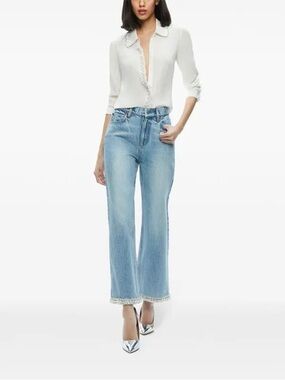 Alice + Olivia Ora High Rise Embellished Jeans Size 26 NWT $595